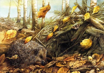 他の動物 Painting - マージョリン・バスティン 自然 秋 ハリネズミ 動物